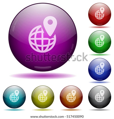 GPS location color glass sphere buttons with sadows.
