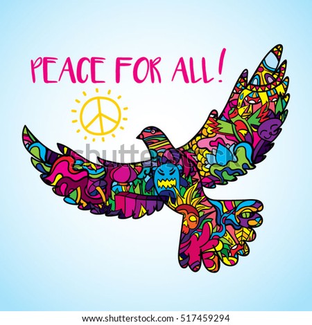 Psychedelic Peace Bird Dove Body Silhouette Poster Icon Vector Illustration
