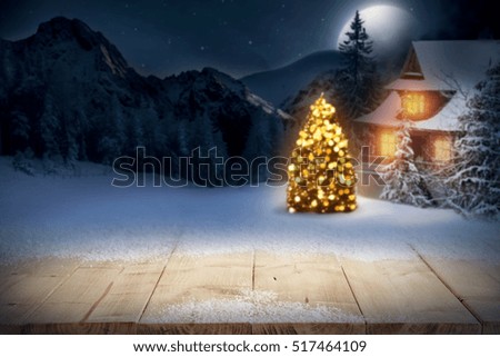 Wooden table of free space for your decoration and night time in christmas night 