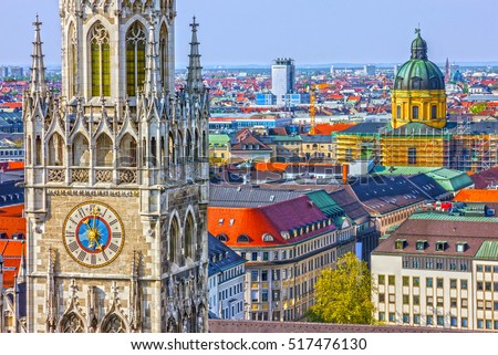 Munich, Germany, Bavaria. Marienplatz town hall architecture Royalty-Free Stock Photo #517476130