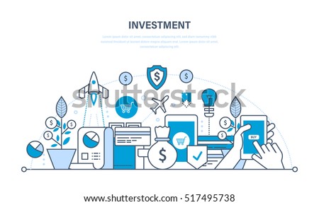 Financial investments, marketing, analysis, security of deposits, guarantee of security financial savings and money turnover. Illustration thin line design of vector doodles, infographics elements. Royalty-Free Stock Photo #517495738
