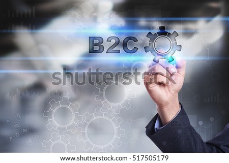 Businessman is drawing on virtual screen. b2c concept