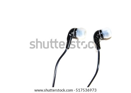 A pair or earbuds isolated on a white background. Small headphones for music. 