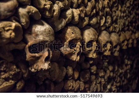 Skulls and bones in Paris Catacombs
