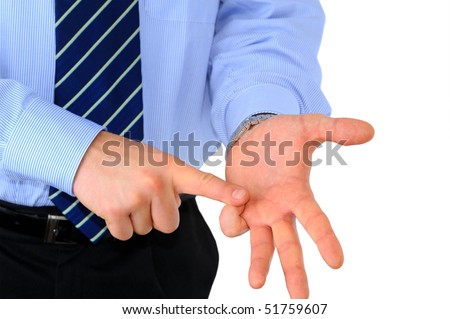 Businessman is giving a second warning isolated on white