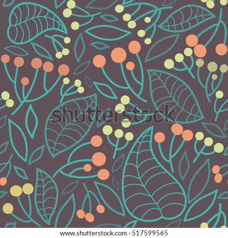 Vector seamless pattern with rowanberry and leaves