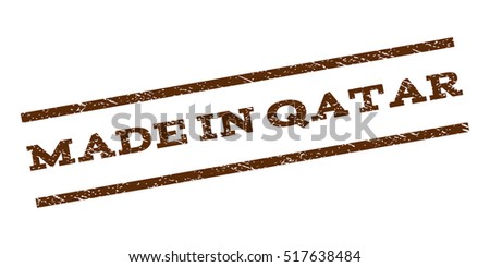 Made In Qatar watermark stamp. Text caption between parallel lines with grunge design style. Rubber seal stamp with dirty texture. Vector brown color ink imprint on a white background.