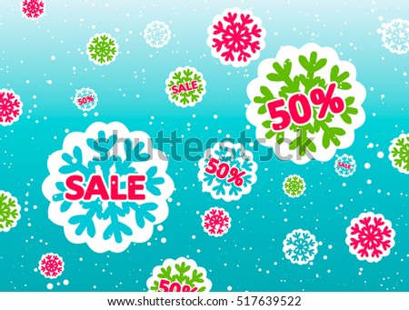 Winter Sale poster with colorful snowflakes