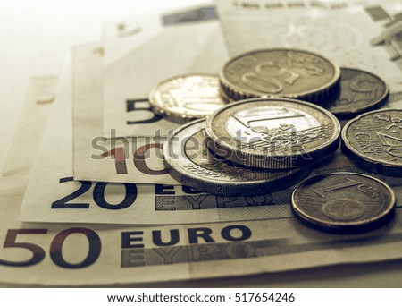 Vintage looking Euro banknotes and coins picture