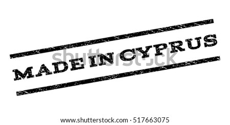 Made In Cyprus watermark stamp. Text caption between parallel lines with grunge design style. Rubber seal stamp with dirty texture. Vector black color ink imprint on a white background.