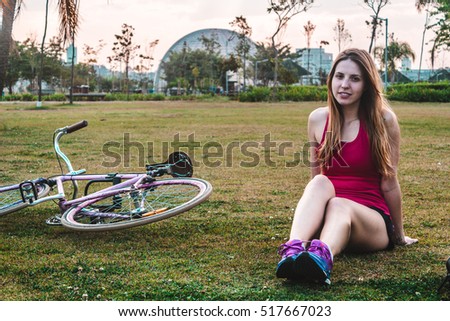 Photo of Girl with her Bike at Villa-Lobos Park in San Paulo (Sao Paulo), Brazil (Brasil)