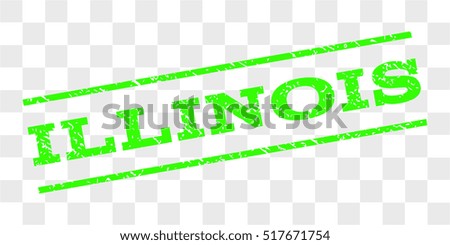 Illinois watermark stamp. Text caption between parallel lines with grunge design style. Rubber seal stamp with dirty texture. Vector light green color ink imprint on a chess transparent background.
