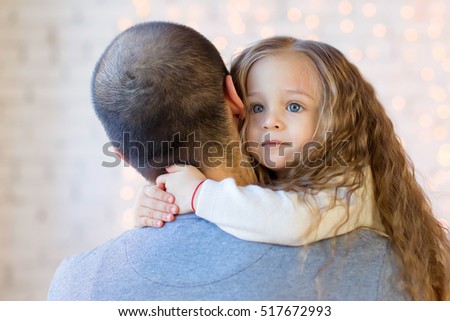 little cute girl hugging her daddy, love, tenderness