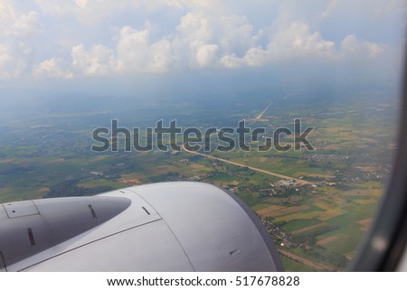 beautiful sky cloud view look through glass window plane