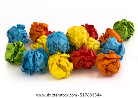 Multi colored paper balls isolated on white background. Picture taken in studio with softbox