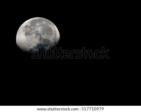 surface of waning gibbous moon on a black sky, view from earth