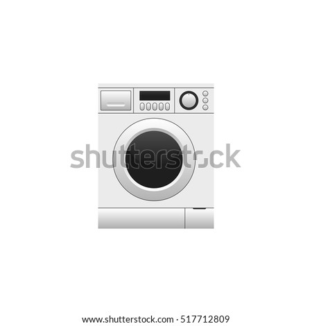 Realistic washing machine front view closed up isolated on white background, vector illustration