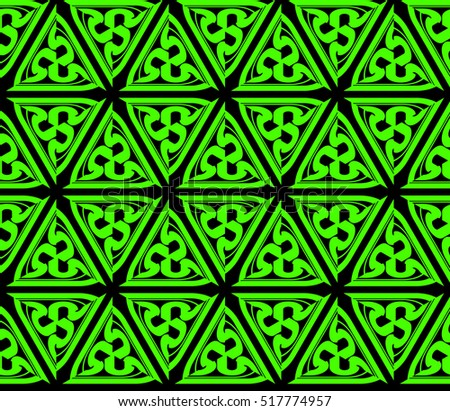 abstract geometric seamless pattern. vector. green and black. neon