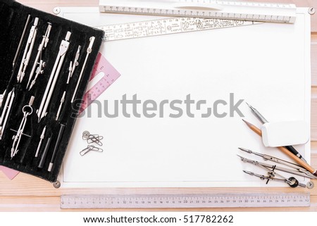 drawing tools on a background of white sheet