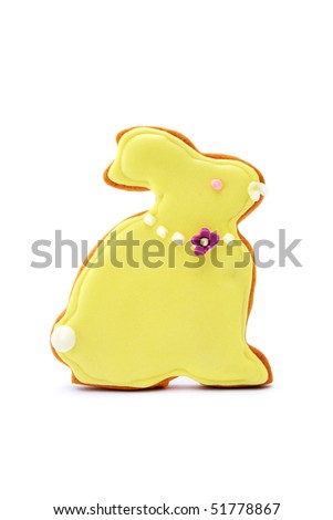 Close up of easter bunny cookies isolated over white background.