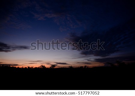 Sunrise over the sky of the palm tree farm at Felda Inas, Kulai, Johor, Malaysia, Asia