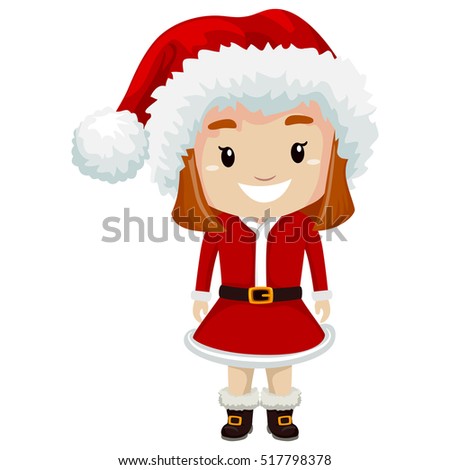 Vector Illustration of Kid Girl wearing Santa Claus Costume
