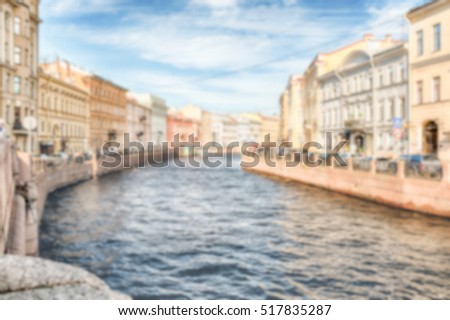 Defocused background over Moyka River embankment, St. Petersburg, Russia. Intentionally blurred post production for bokeh effect