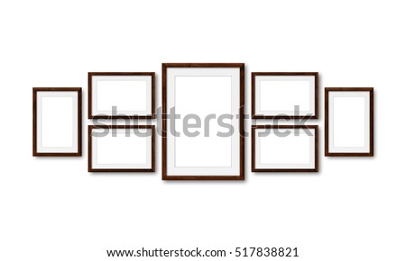 Collage of brown wooden frames , interior decor mock up
