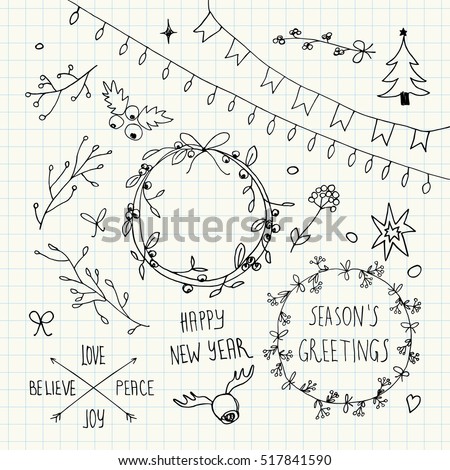 Christmas and New Year doodles collection