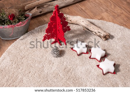 Decorated under a beautiful holiday decorated room with Christmas tree, interior design of colorful accessories