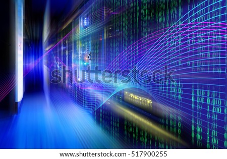 abstract image Light traces. visualization of hacker attacks on information data server Royalty-Free Stock Photo #517900255