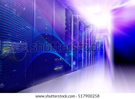 futuristic modern server room in the data center Royalty-Free Stock Photo #517900258