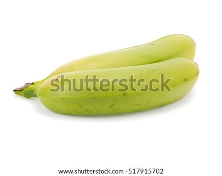 Green unripe plantain banana on a white background     