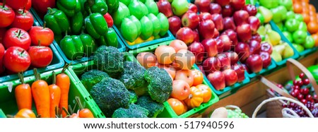  vegetable and fruits at a market. Royalty-Free Stock Photo #517940596