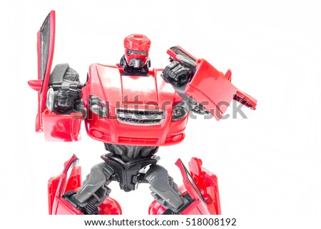 Robot battle transform car red on white background.