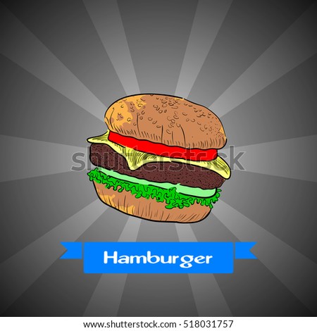 Isolated burger on a retro background, Vector illustration