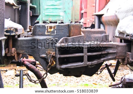 Detail view of a cargo train coupler