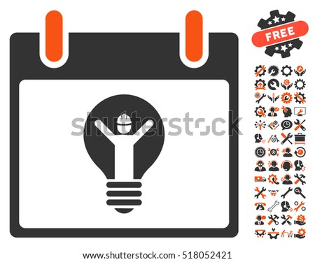Electrician Calendar Day pictograph with bonus tools clip art. Vector illustration style is flat iconic symbols, orange and gray, white background.