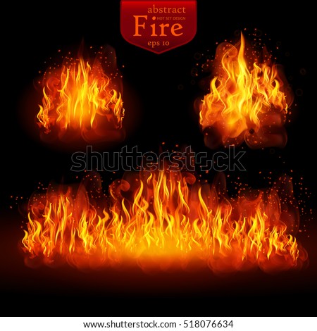 Hot fire. Vector realistic elements set for design. EPS 10