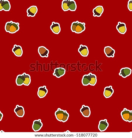Seamless Pattern with Acorns in modern sticker style. Vector Eps10