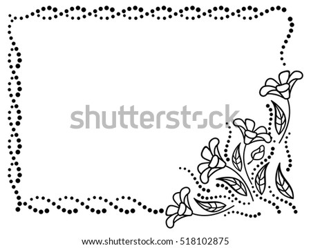 Black and white frame outline decorative flowers. Copy space. Vector clip art.