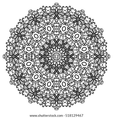 Black and white hexagonal ethnic pattern. Tribal zen tangle. Adult coloring book. Mandala ornament