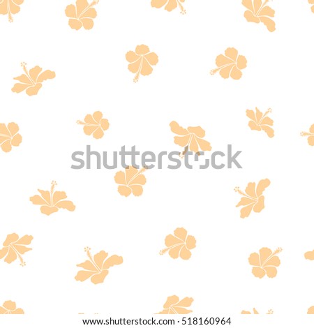 Vintage style. Tropical flowers, hibiscus leaves, hibiscus buds, seamless vector floral pattern on white background in beige colors.