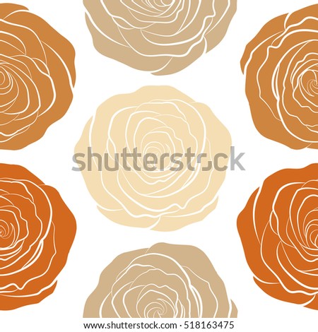 Can be use as digital paper, fills or print off onto fabric. Seamless pattern with stylized beige and orange roses. Vintage floral background.