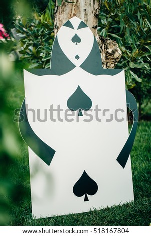 Decoration with figures in form of cards, shallow focus, abstract, vertical creative