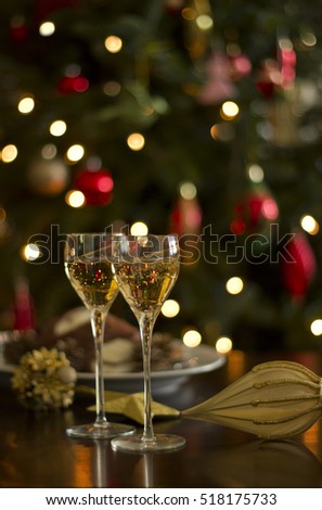 Happy New Year card - champagne and party decoration