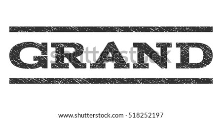 Grand watermark stamp. Text tag between horizontal parallel lines with grunge design style. Rubber seal stamp with dust texture. Vector gray color ink imprint on a white background.