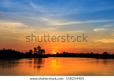landscape twilight river and sky white balance effects  light red blue orange pink golden slow speed shutter silhouette art dark style