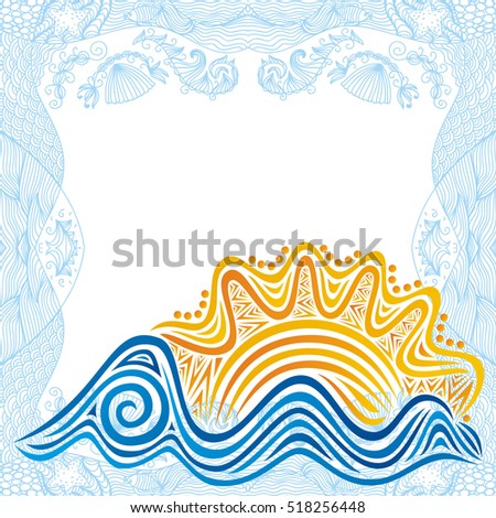 Sea and sun. Vector illustration.