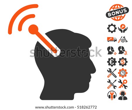 Radio Neural Interface pictograph with bonus options pictograms. Vector illustration style is flat iconic orange and gray symbols on white background.